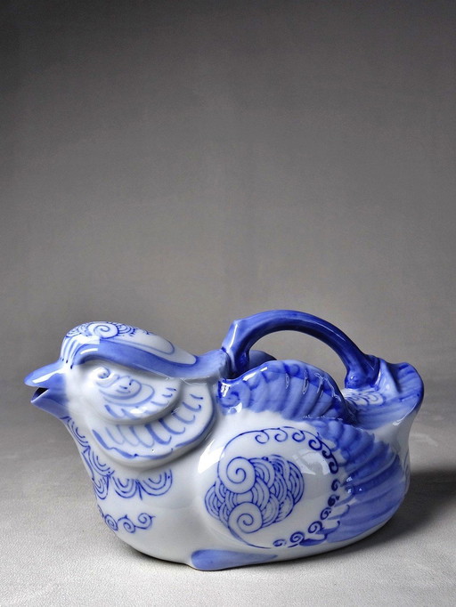 Klein wit en blauw Chinees porseleinen theepotje, Vintage