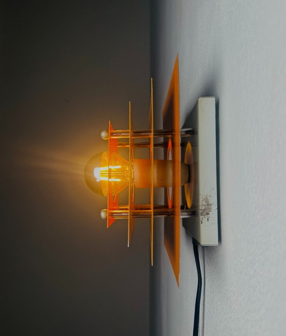 Pyramid layered wall lamp in orange by Hustadt Leuchten, Germany, 1960s – Wall lights, Metal (photo 3 of 6)