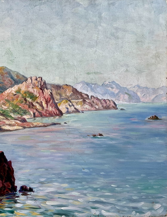 Gran óleo postimpresionista, La Corniche d’Or, Estérel, Firmado Rabier, Hacia 1920, Pinturas y dibujos, Madera (foto 6 de 13)