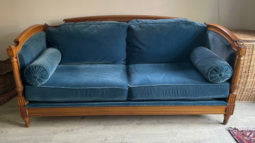 Vintage Jean Roche Sofa aus Holz und Samt