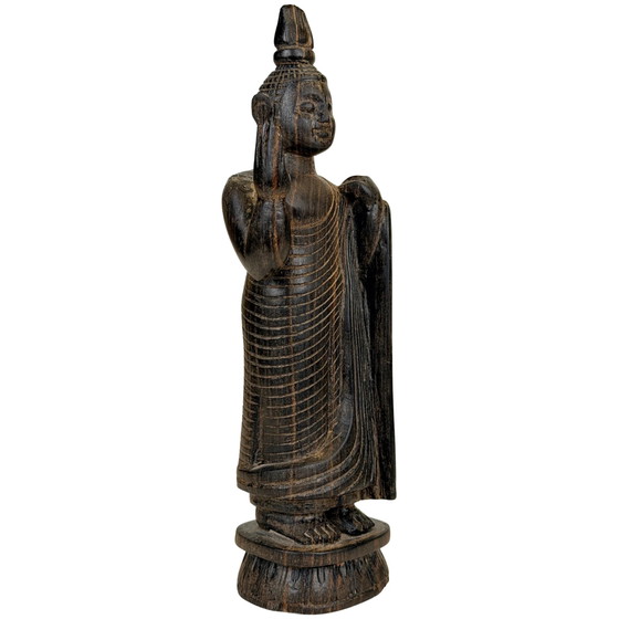 Paire de Bouddhas en bois sri-lankais en Abhaya Mudra – Milieu du XXe siècle – Sculptures (photo 3 of 11)