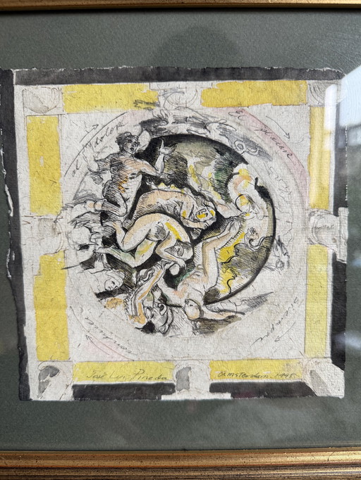 Belle aquarelle encadrée de Jose Luis Pineda 1995 Amsterdam