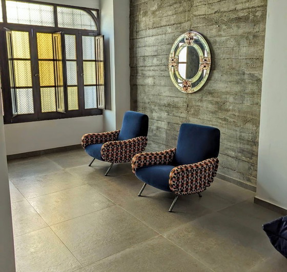 Image 1 of Paire de fauteuils Lady en velours bleu Hermès, Marco Zanuso, Italie, années 1950