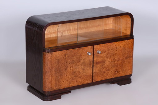 Vitrina Art Déco restaurada, de roble, arce y cristal, pulida, checa, década de 1930. – kasten, Glass, Wood