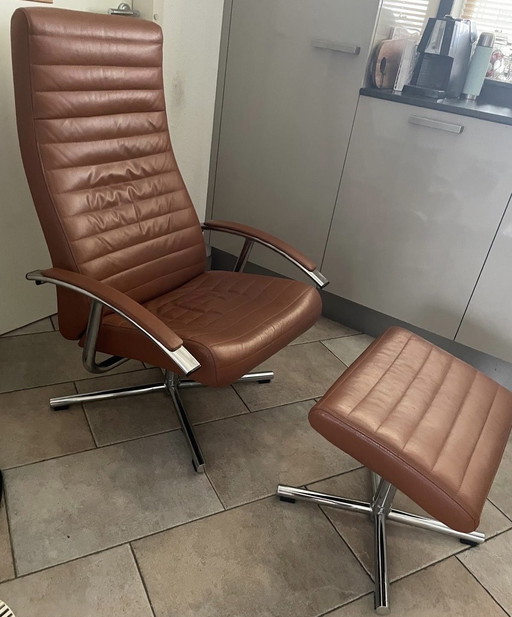 Leren fauteuil met hocker verstelbaar cognac 