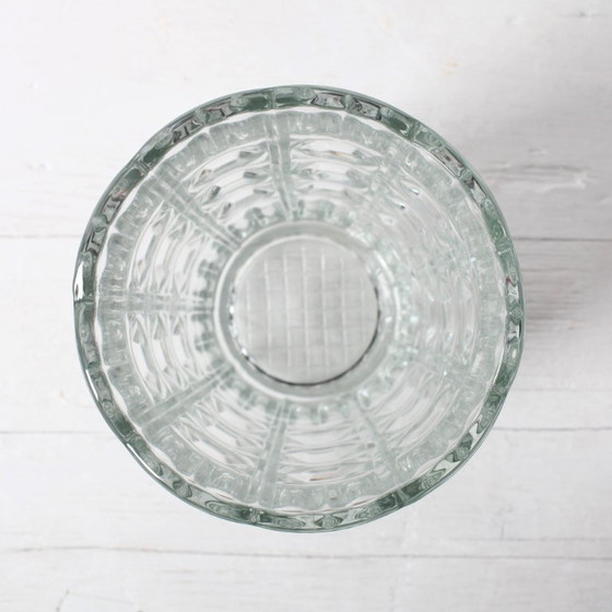 Image 1 of Mid-century Vintage Solid Heavy Clear Hand Pressed Glass Flower Vase / Fidenza / Italy / 1960s