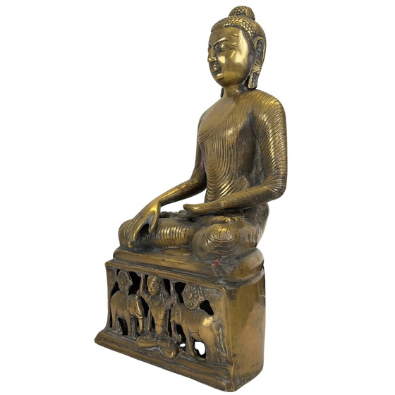 Antiek bronzen Boeddhabeeld met opengewerkte olifantenbasis 34cm – Beeldhouwkunst (photo 8 of 11)