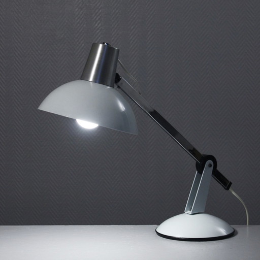 Large adjustable vintage desk lamp chrome & painted metal 1970s design