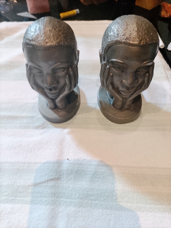 Image 1 of Art Pewter Bookends/Sculptures - The Pewter Makers of Huy - Vintage Mid-Century