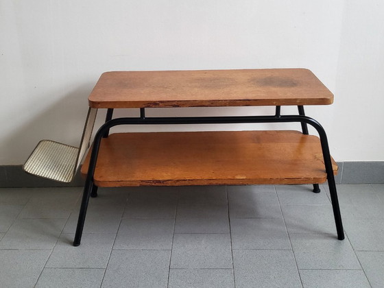 Image 1 of Tavolino da caffè/portariviste vintage anni '50 in acciaio e faggio - Stile Rockabilly Zazou