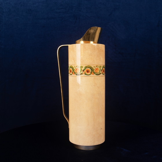 Termos Aldo Tura Mod. 1157D in pergamena di capra con fregio decorativo, 1970 – Carrelli bar, Leather (photo 20 of 21)
