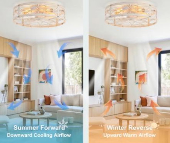 Image 1 of Ventilatore da soffitto a gabbia con luci, ventilatore da soffitto a filo da 20" e telecomando