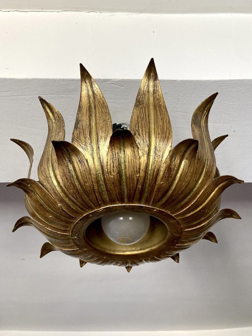 Ceiling light, Hans Kögl, sunflower model in gilded metal, 1950s