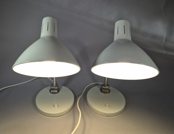 Twee metalen tafellampen, lichtgrijs, Hala, Metaal, Chroom, Vintage (foto 7 van 10)