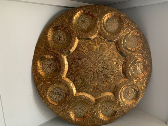 Image 1 of Antiek Handgemaakt Damascus koper decoratief wandbord jaren '30 - Wandbord - Koper, Brons  1920-1930 - Frankrijk - Antie