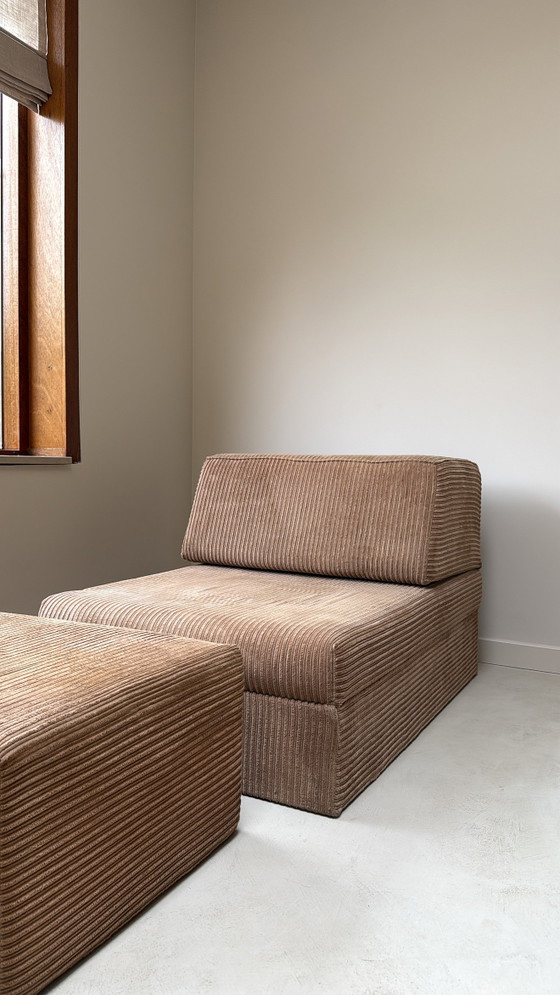 Poltrona modulare vintage in velluto a coste con pouf abbinato – Poltrone, Tessile (photo 3 of 9)