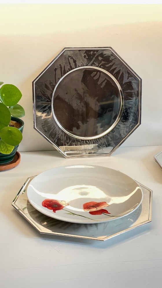 Image 1 of Set van 6 vintage zilveren metalen borden