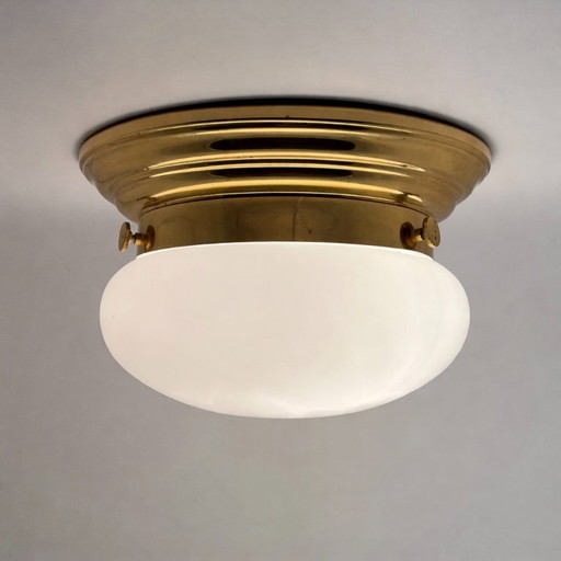 Plafondlamp in mid-century modern stijl – Art Deco – Opaalglas & Messing