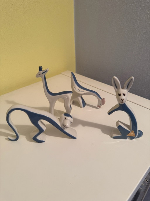 Set de 4 figuras de animales Royal Dux Bohemia Mid-Century