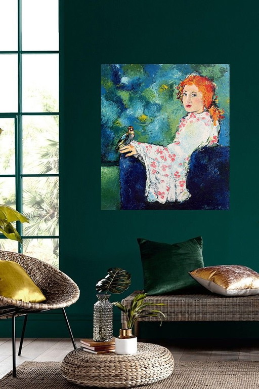 Renée de Vries : 'Redhead Early Bird'/90 x 100 cm/Acrylique sur lin