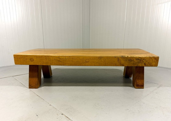 Image 1 of Brutalist robust hardwood coffee table 1960s