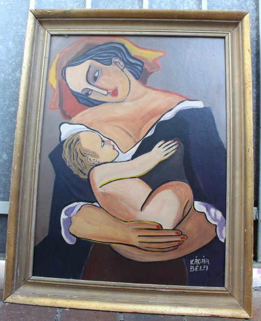 1960s Béla Kádár (Attr.) — Modernist Figural Composition Madonna With Child