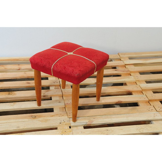 Image 1 of Tabouret vintage en bois de hêtre rembourré par Uluv, Tchécoslovaquie1960