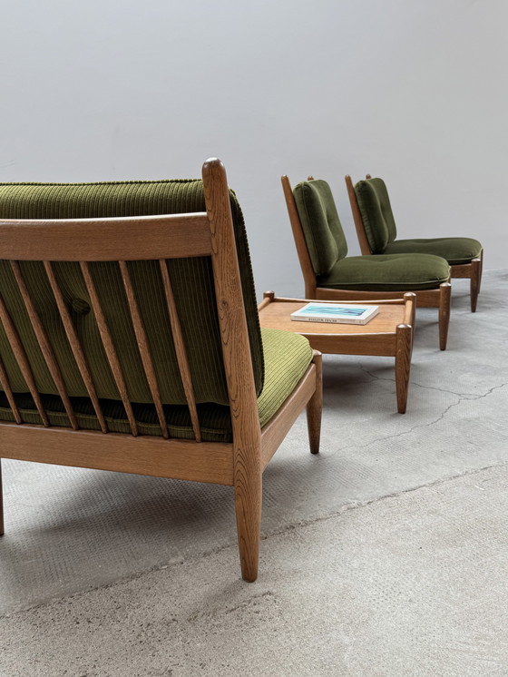 Image 1 of Set of 3 Wilhelm Knoll armchairs solid oak wood cord velvet dark green, Germany 1960s