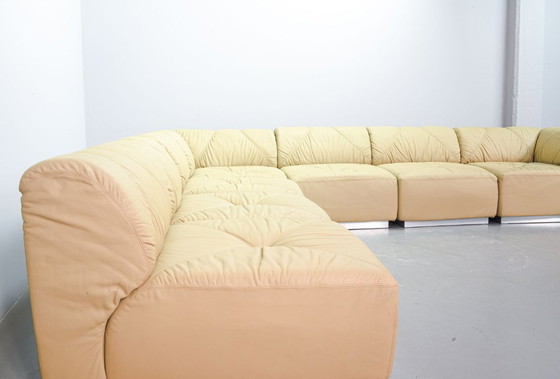 Image 1 of Distinguished Mid-Century Sandy Leather Domaine Modular Walter Knoll Sofa Designed by Bernd Münzebrock, 7 Elements. Germany, 70s