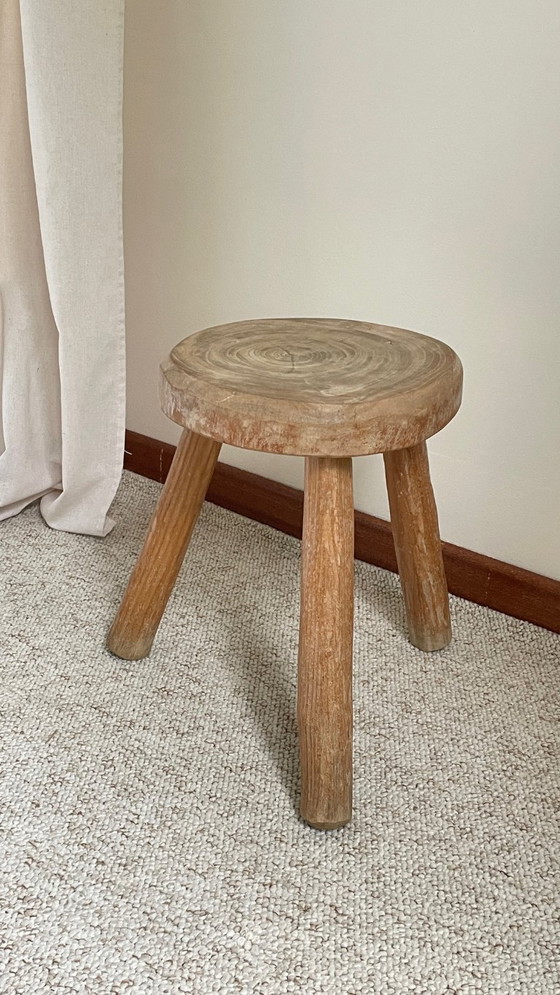 Image 1 of TABOURET Tripode BOIS Massif Vintage
