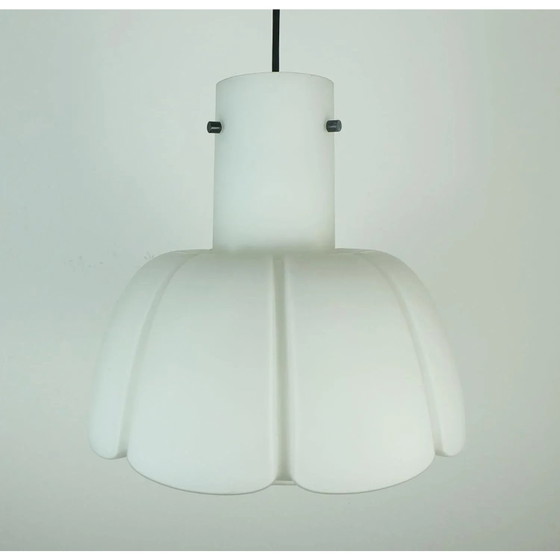 Glashütte Limburg, Pendant lamp, Flower-shaped Opal Glass Shade, Large Model – Iron (photo 3 of 9)