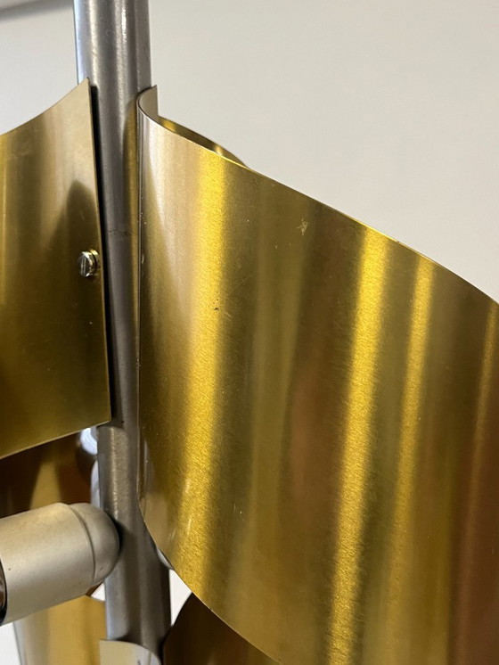 Image 1 of Italian Floor Lamp, Brushed Steel and Brass, 1970s