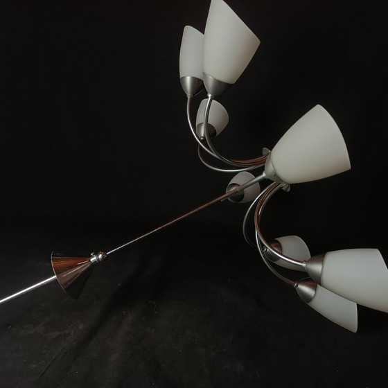 Image 1 of Lustre Vintage à 8 Branches – Opaline et Métal – Années 1980