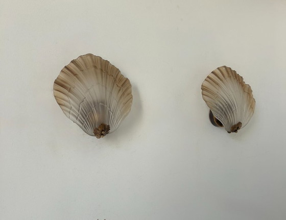 Image 1 of Coppia di appliques a conchiglia, vetro e ottone, Francia 1960