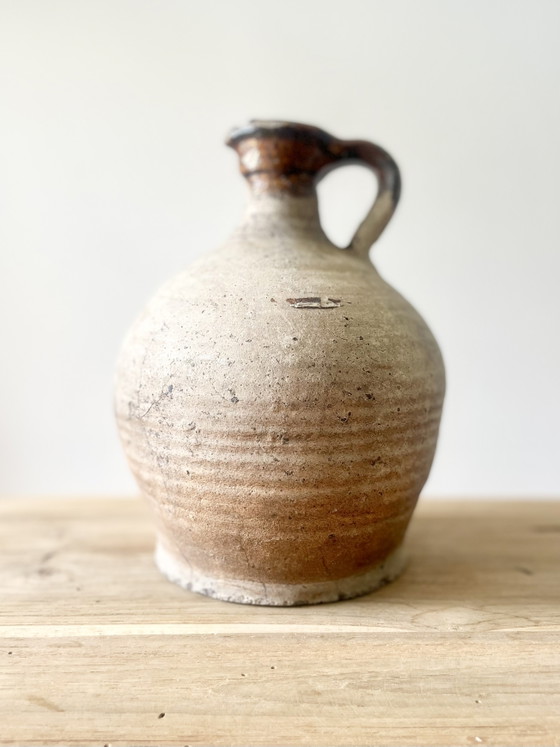 Image 1 of French Antique Jug Pitcher french pottery · farmhouse decor · primitive earthenware · country french decor 