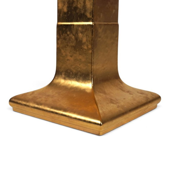 Lampada da tavolo De Knudt con base in ceramica dorata e paralume in lino, 1970, DeKnudt, Lampade da tavolo (foto 5 di 13)