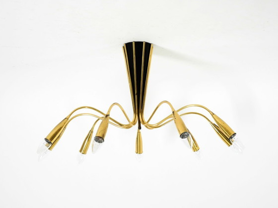 Beautiful Large 9-Arm Mid-Century Modern Brass Sputnik Ceiling Lamp – Chandeliers (photo 3 of 19)