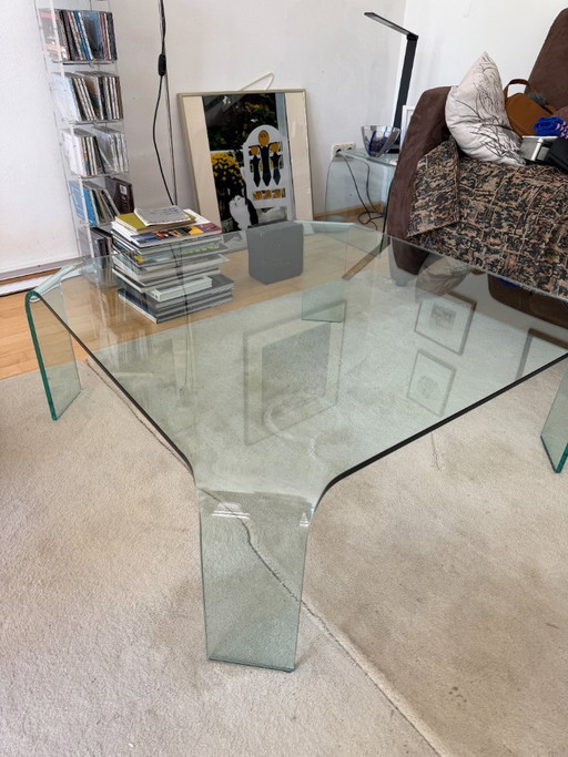 Designer glass coffee table, curved glass, Italian style