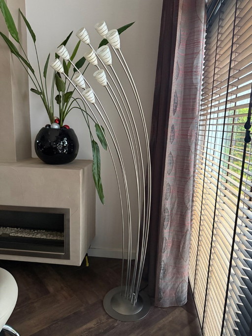 Lampe sur pied en métal Rob Nollet pour Quasar, composée de 10 tiges et d'un variateur.