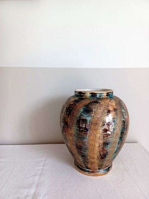 Quaregnon authentique d'Hubert Bequet – Céramique sculpturale brutaliste – Style moderne du milieu du XXe siècle – Émail doré