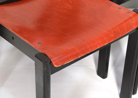 14x Italian Postmodern Stacking Chairs in Sottsass Memphis Style - Italy, 1970's, Dining chairs, Metal, Red (photo 17 of 20)