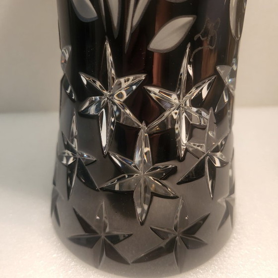Image 1 of Large black crystal vase, signed Bruno Lehrer, Lorraine, France
