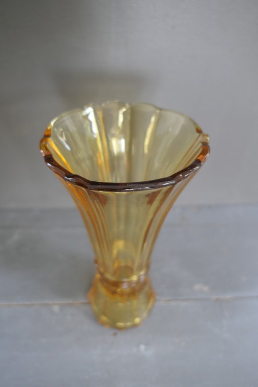 Art Deco amber vase / candlestick glass