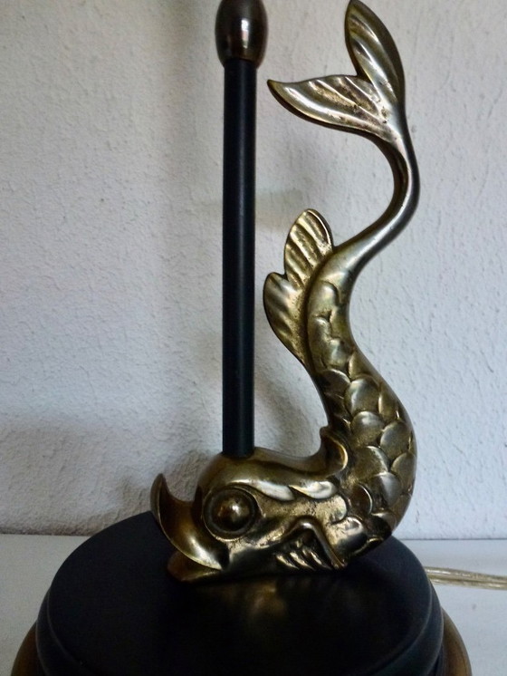 Image 1 of Table lamp with Koi Carp in brass