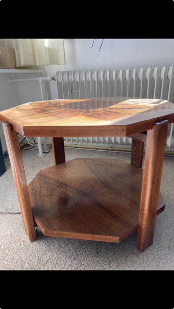 Image 1 of Art Deco octagonal table (inlaid) with lower shelf.