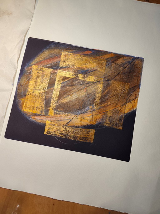 Incisione vintage color oro, dipinta a mano - Geometrica-A.Dombrowsky-1987