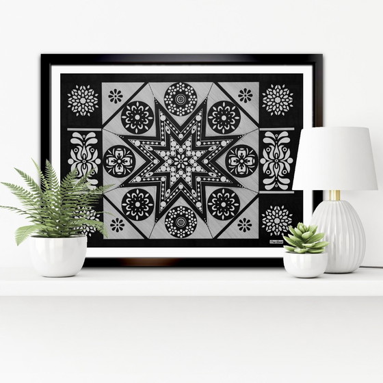 Image 1 of Œuvre d'art géométrique originale réalisée à la main – Noir et blanc