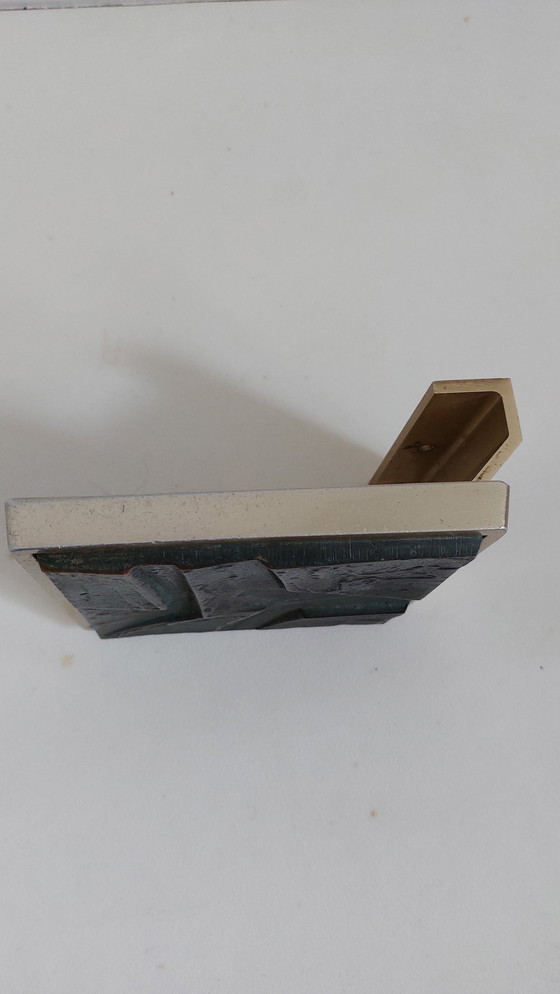 Image 1 of Brutalist bronze plaque on brass-plated aluminum door handle