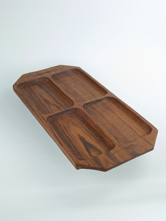 Image 1 of Solid Teak 4 Compartment Serving Tray