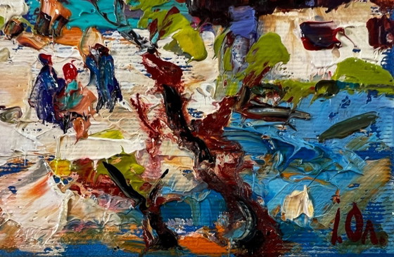 Image 1 of Original Oil Painting Rural Life Landscape Edge of the Village